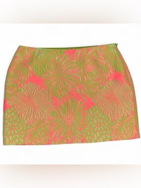 Milly NY Pink & Lime Green Floral Brocade Mini Skirt - Size 4